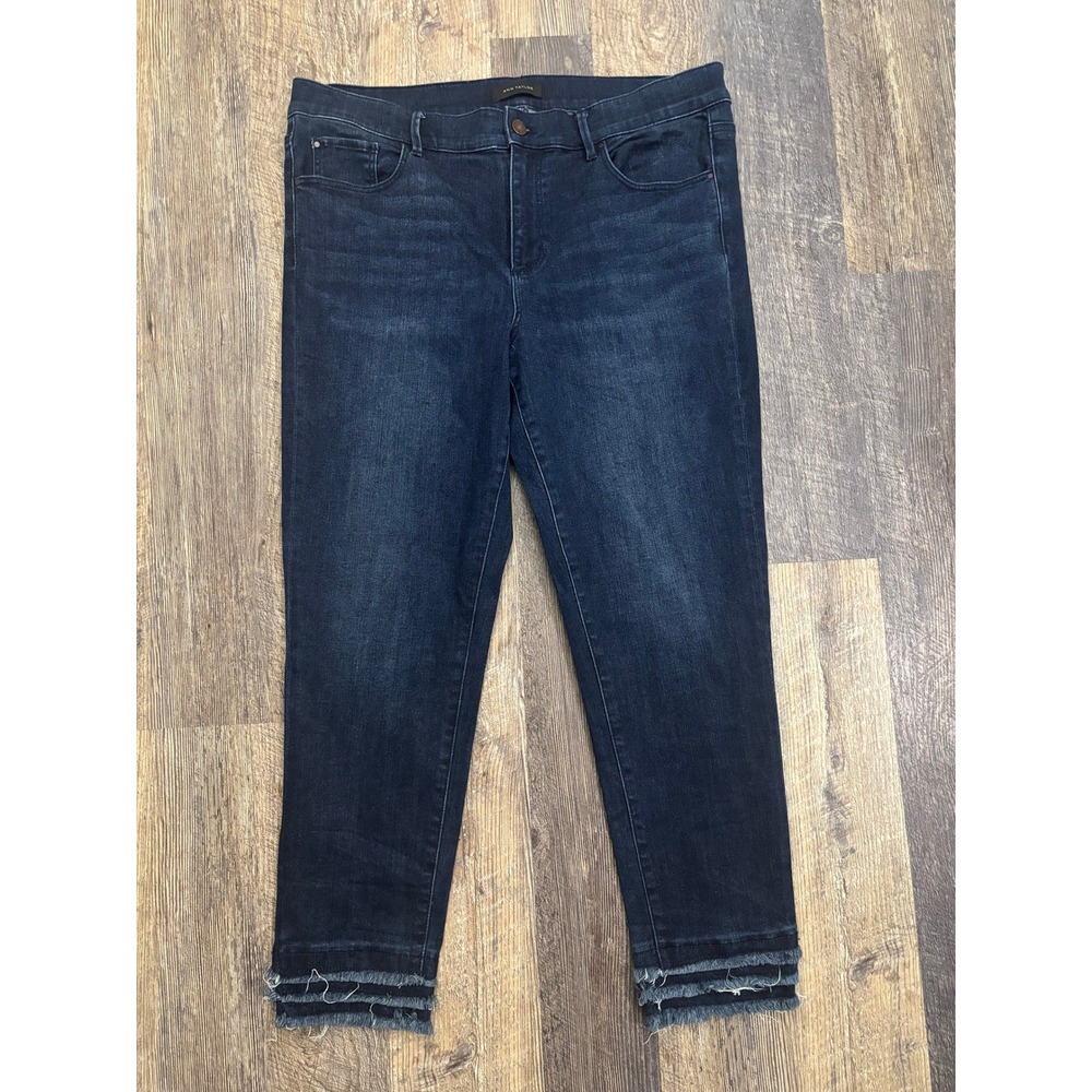 Ann Taylor The Skinny Crop Jeans 14 Dark Wash Raw Released Hem Fringe Blue456731